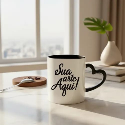 Caneca Porcelana Alça Coração